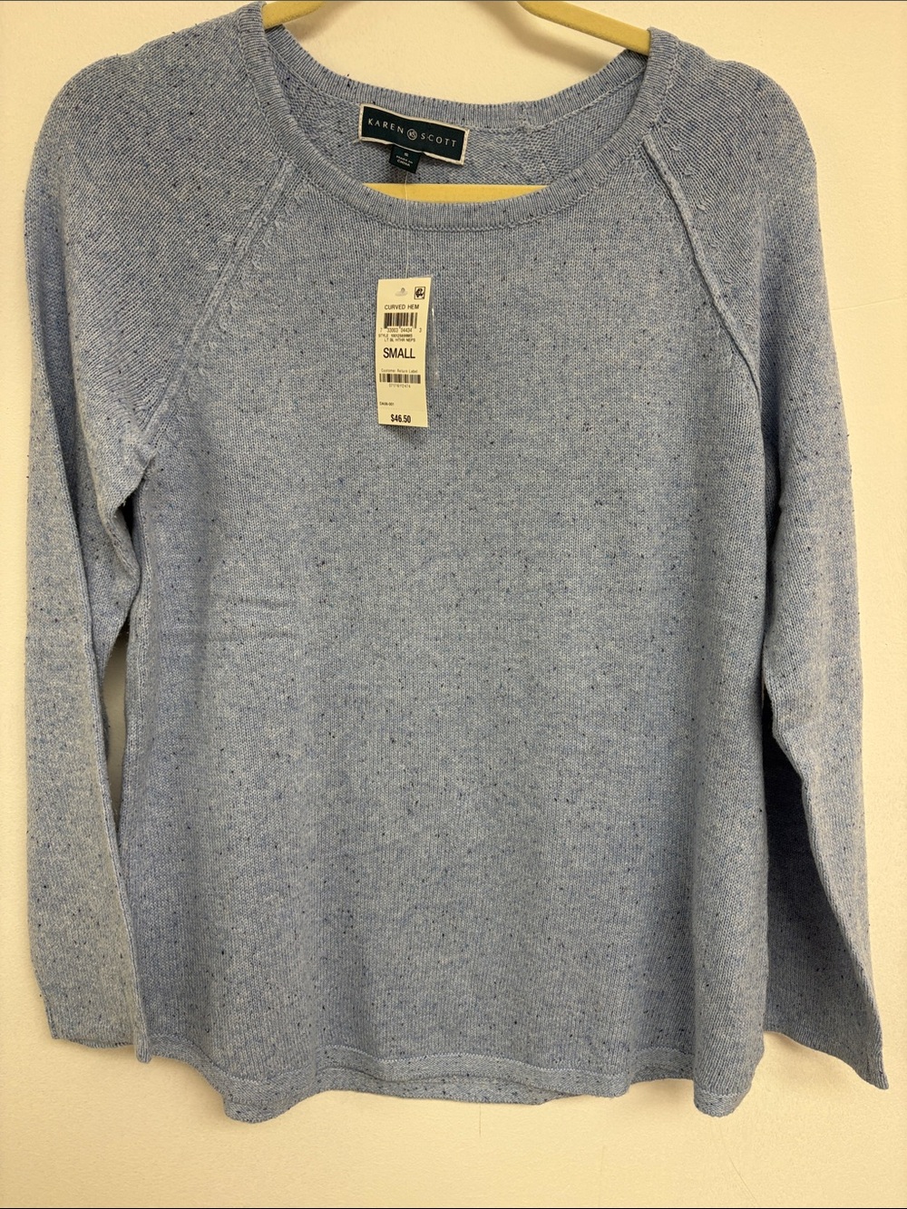 Karen Scott Blue Heather Nep Curved Hem Sweater Size Small NWT
